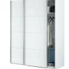 Garde-robe 2 portes Ponce, Armoire de chambre, Armoire avec tringle à vêtements et 2 étagères, 150x60h200 cm, Blanc brillant