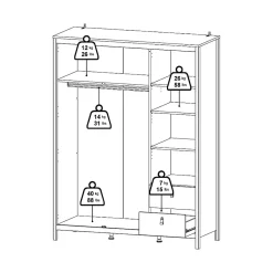 Garde-robe 3 portes Rufina, Meubles de chambre, Penderie de plain-pied, Placard à vêtements, 150x58 h199 cm, Blanc