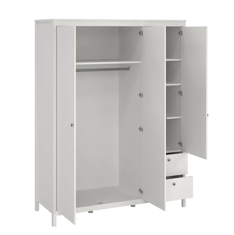 Garde-robe 3 portes Rufina, Meubles de chambre, Penderie de plain-pied, Placard à vêtements, 150x58 h199 cm, Blanc