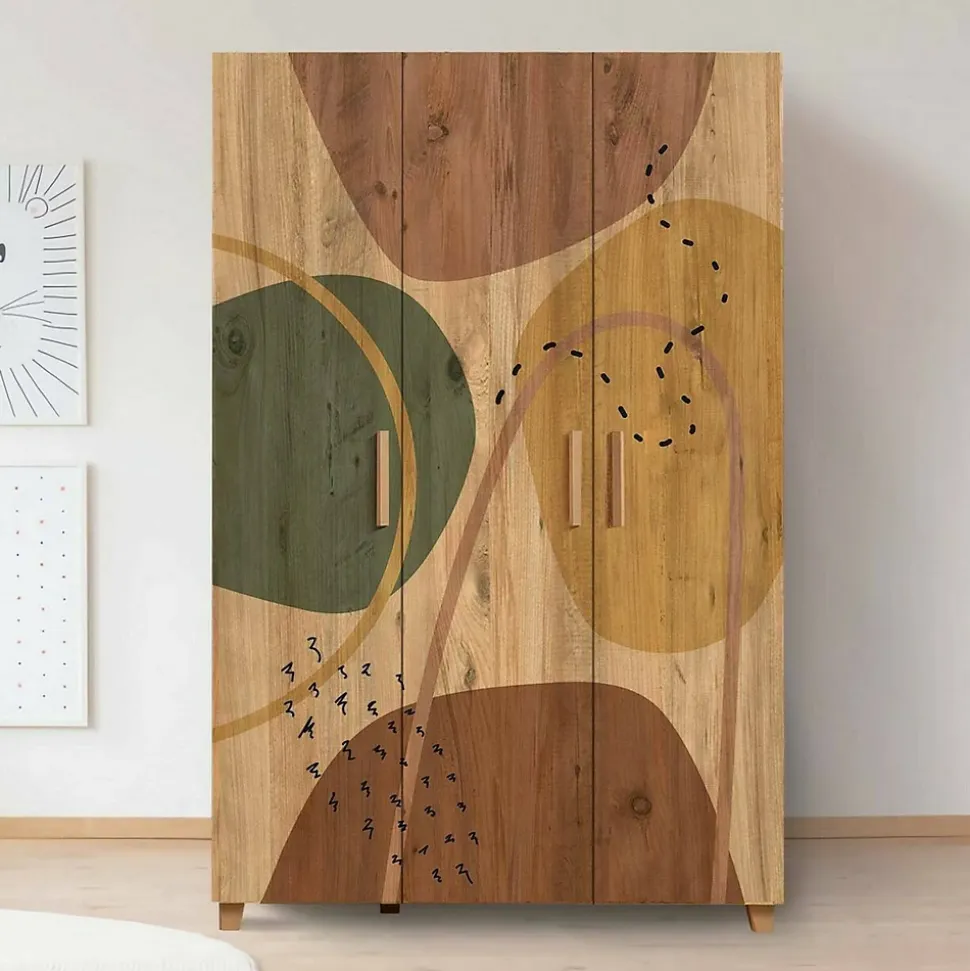 Garde-robe 3 portes Samh, Meubles de chambre, Penderie de plain-pied, Placard à vêtements, 120x48h189 cm, Chêne