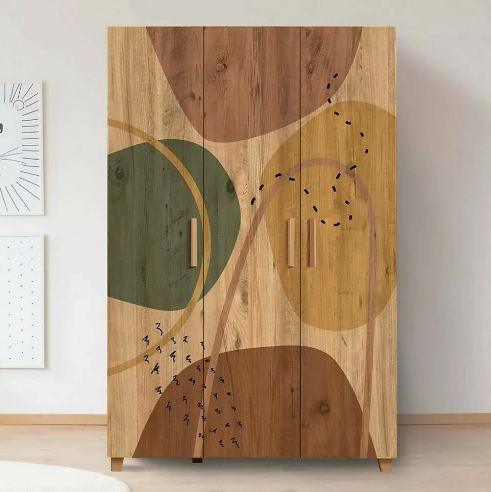 Garde-robe 3 portes Samh, Meubles de chambre, Penderie de plain-pied, Placard à vêtements, 120x48h189 cm, Chêne