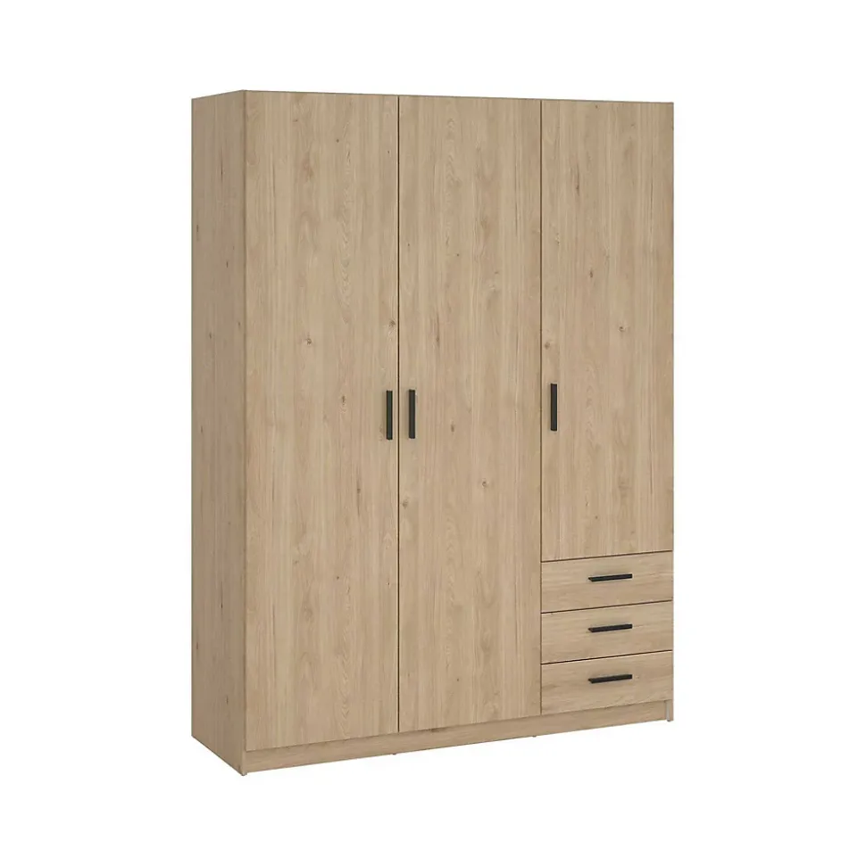 Garde-robe 3 portes Simeon, Meubles de chambre, Penderie de plain-pied, Placard à vêtements, 147x50 h200 cm, Chêne clair