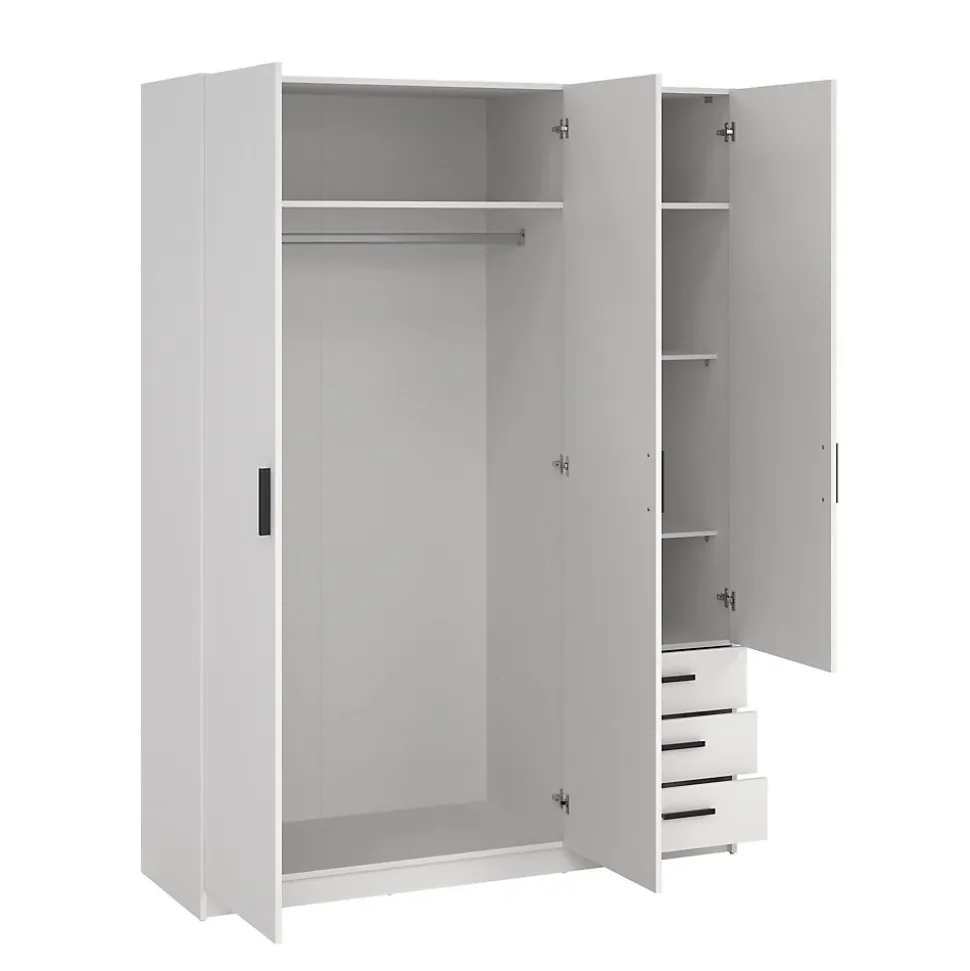 Garde-robe 3 portes Simeon, Meubles de chambre, Penderie de plain-pied, Placard à vêtements, 147x50 h200 cm, Blanc