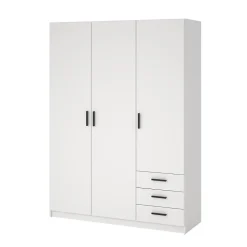 Garde-robe 3 portes Simeon, Meubles de chambre, Penderie de plain-pied, Placard à vêtements, 147x50 h200 cm, Blanc