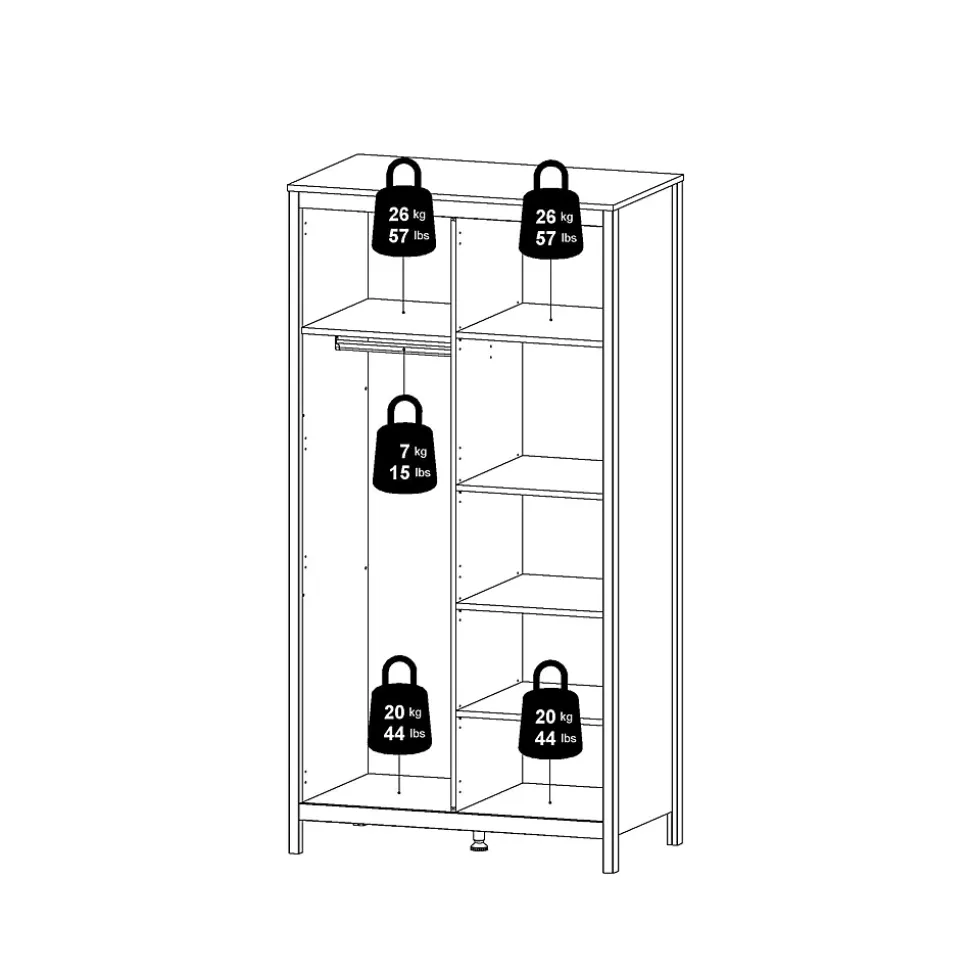Garde-robe 2 portes Zagabria, Meubles de chambre, Penderie de plain-pied, Placard à vêtements, 102x58 h199 cm, Noir