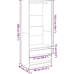Garde-robe chêne artisanal 80x50x200 cm bois d'ingénierie vidaXL