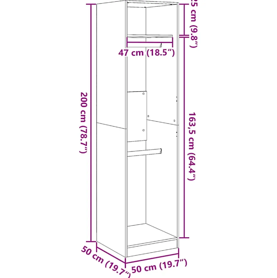 Garde-robe Chêne sonoma 50x50x200 cm Bois d'ingénierie vidaXL