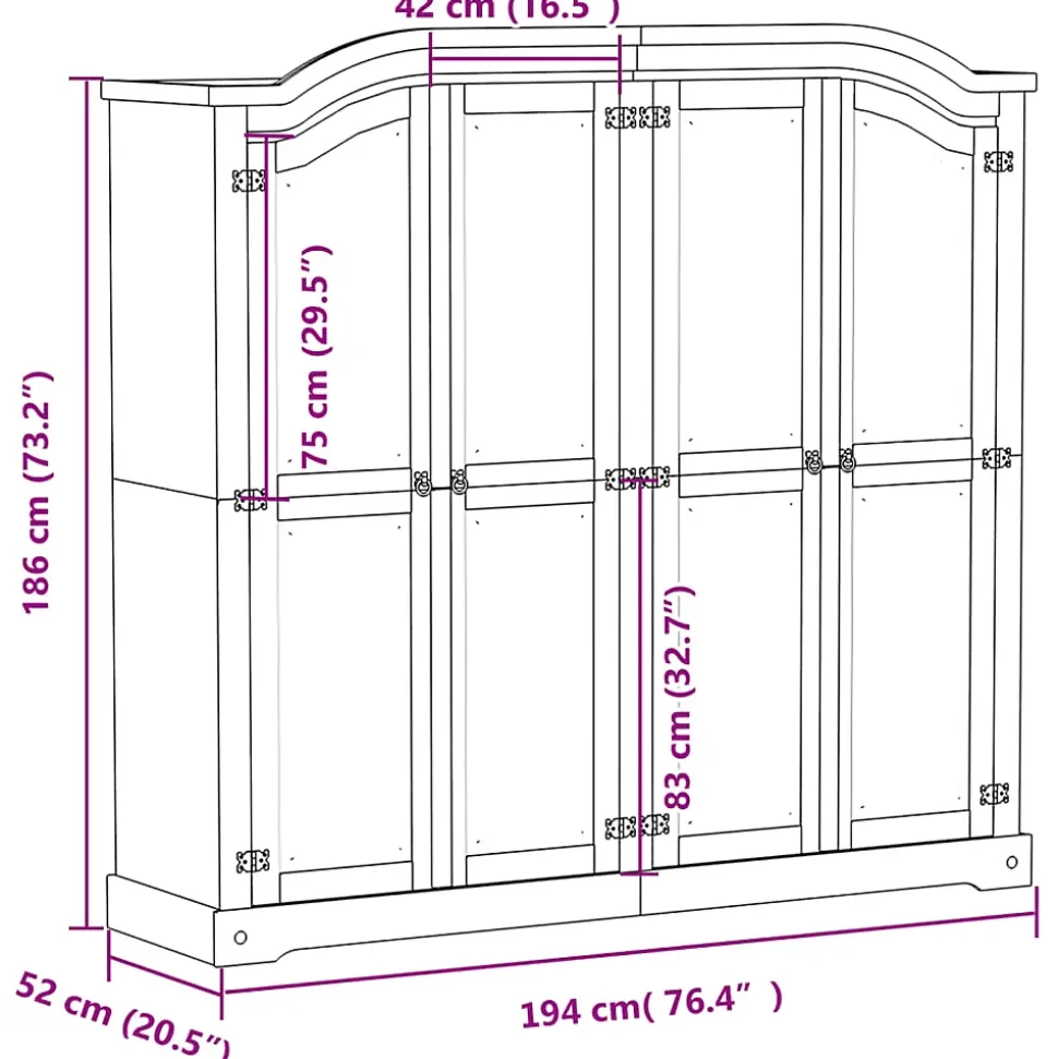 Garde-robe Corona blanc 194x52x186 cm bois de pin massif vidaXL