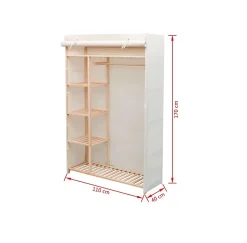 Garde-Robe en Tissu et Bois de Pin - Armoire Penderie Chambre Dressing + 5 Etagères + Barre de Suspension