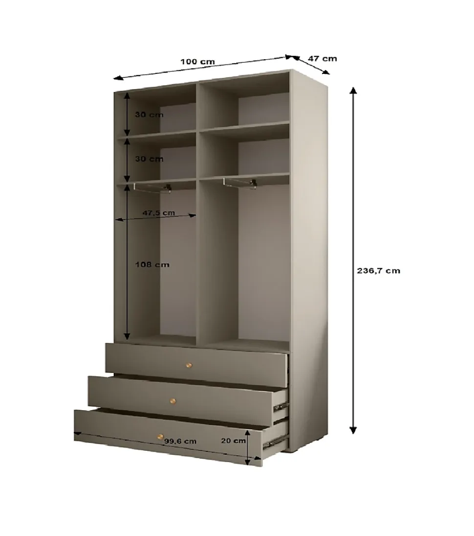 Garde-robe Inova 4 porte battante 236,7/200/47 4 Portes (blanc)