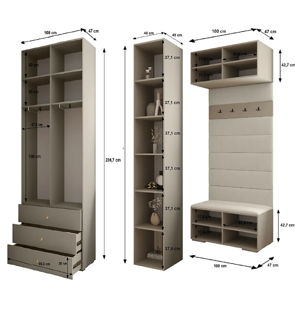 Garde-robe Inova 2 porte battante 236,7/240/47 2 Portes (noir)