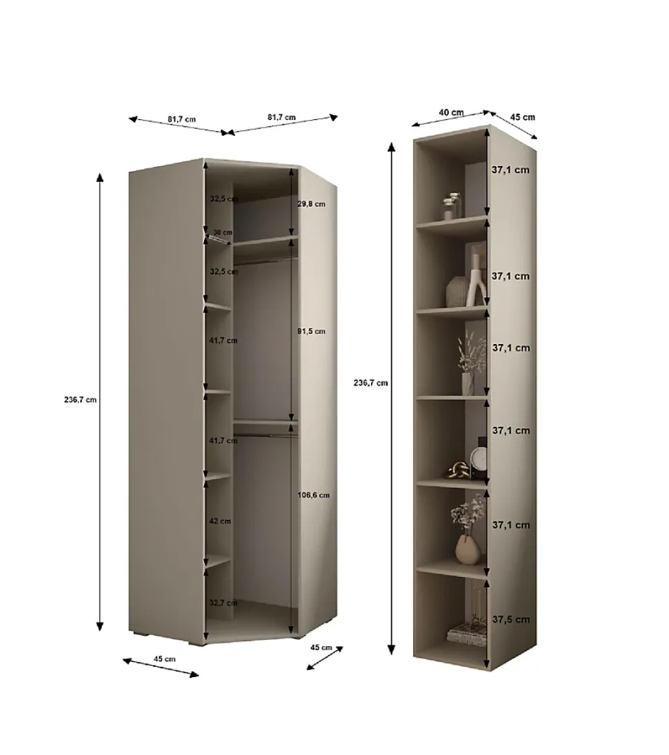 Garde-robe Inova 4 porte battante 236,7/232/47 4 Portes (blanc)