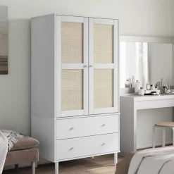 Garde-robe SENJA aspect rotin blanc 90x55x175cm bois massif pin vidaXL