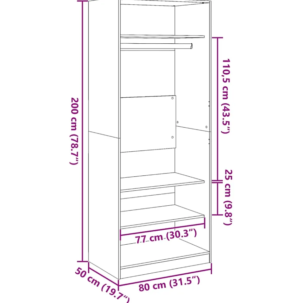 Garde-robe vieux bois 80x50x200 cm bois d'ingénierie vidaXL