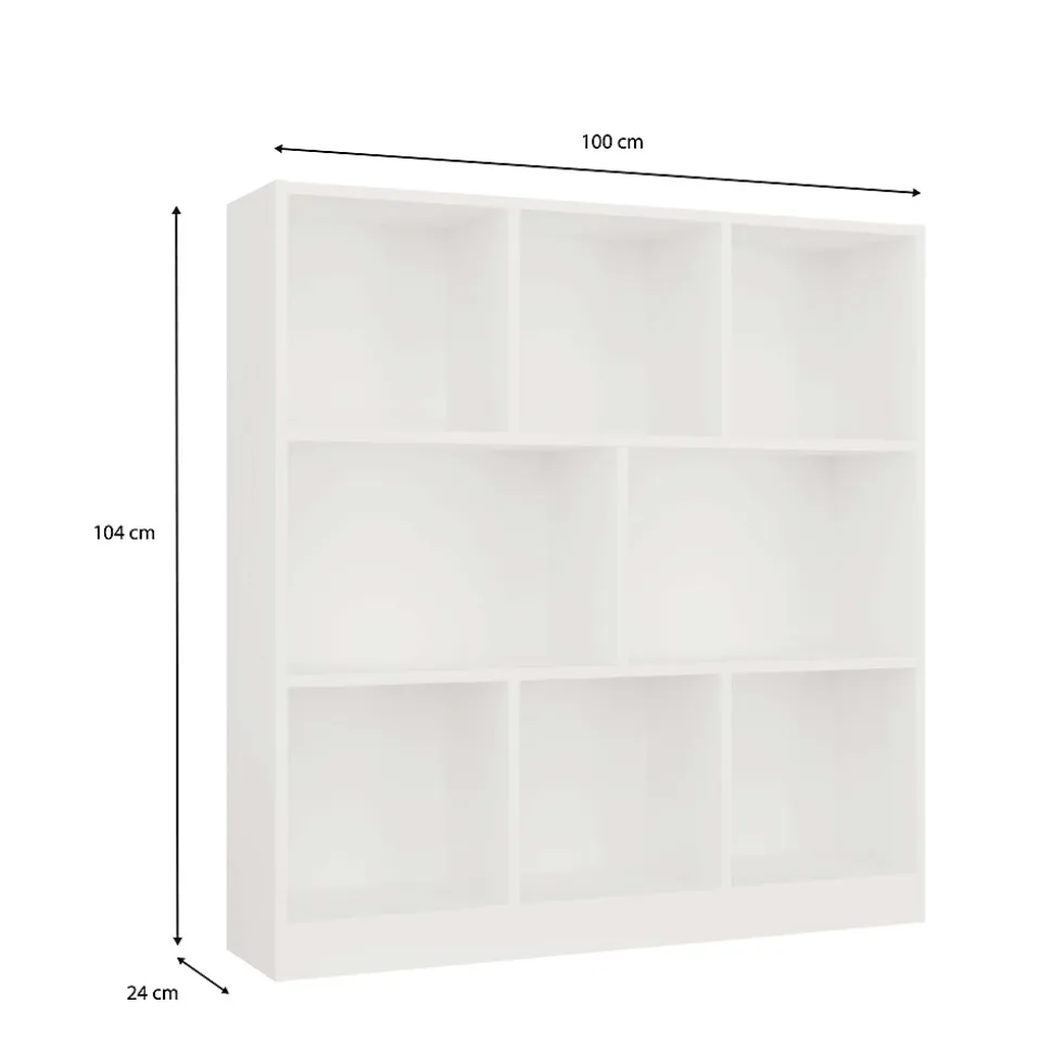GILDA - Bibliothèque 8 étagères - Dimensions 104x100x24 cm - Meuble de rangement