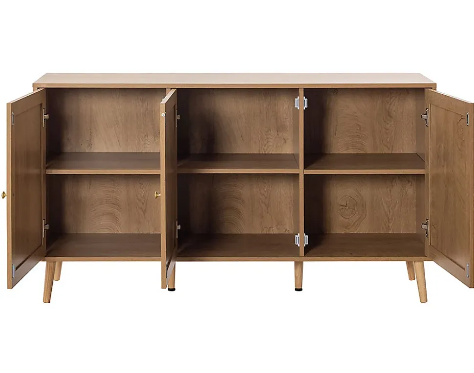 Goto - buffet bas - effet bois et cannage - 3 portes - 140 cm - Best Mobilier