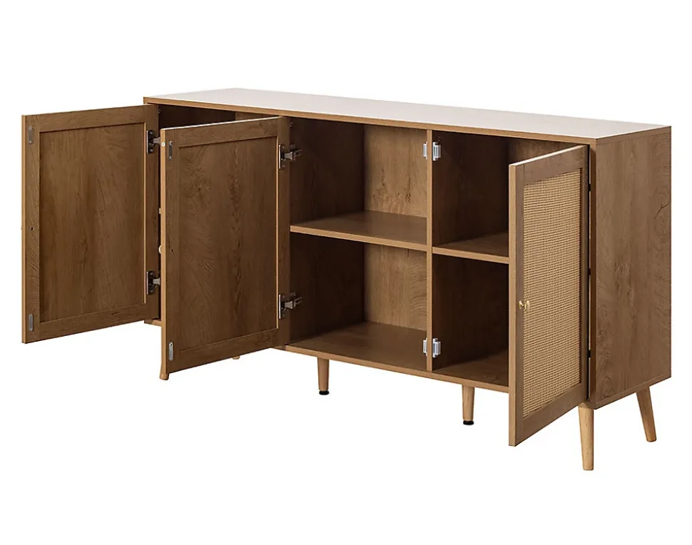 Goto - buffet bas - effet bois et cannage - 3 portes - 140 cm - Best Mobilier