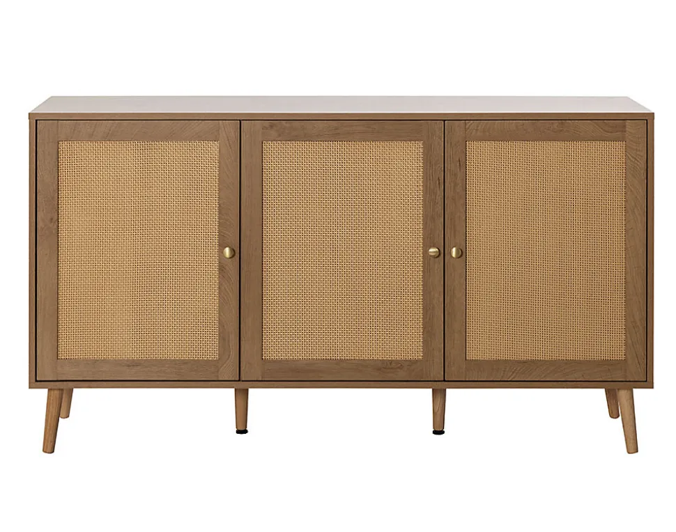 Goto - buffet bas - effet bois et cannage - 3 portes - 140 cm - Best Mobilier