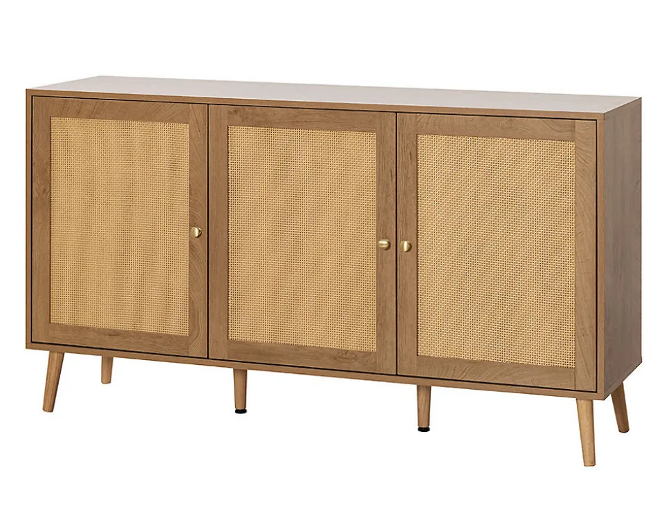 Goto - buffet bas - effet bois et cannage - 3 portes - 140 cm - Best Mobilier