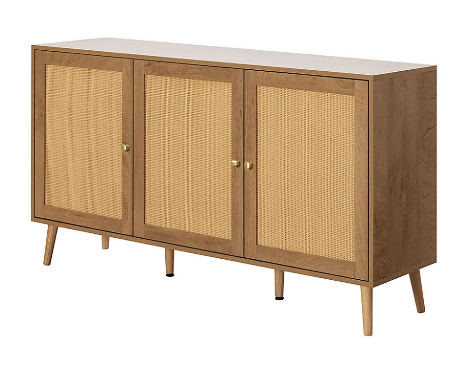 Goto - buffet bas - effet bois et cannage - 3 portes - 140 cm - Best Mobilier