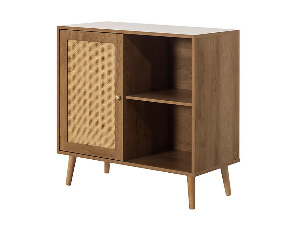 Goto - buffet haut - effet bois et cannage - 2 niches et 1 porte - 80 cm - Best Mobilier