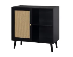 Goto - buffet haut - noir et cannage - 2 niches et 1 porte - 80 cm - Best Mobilier
