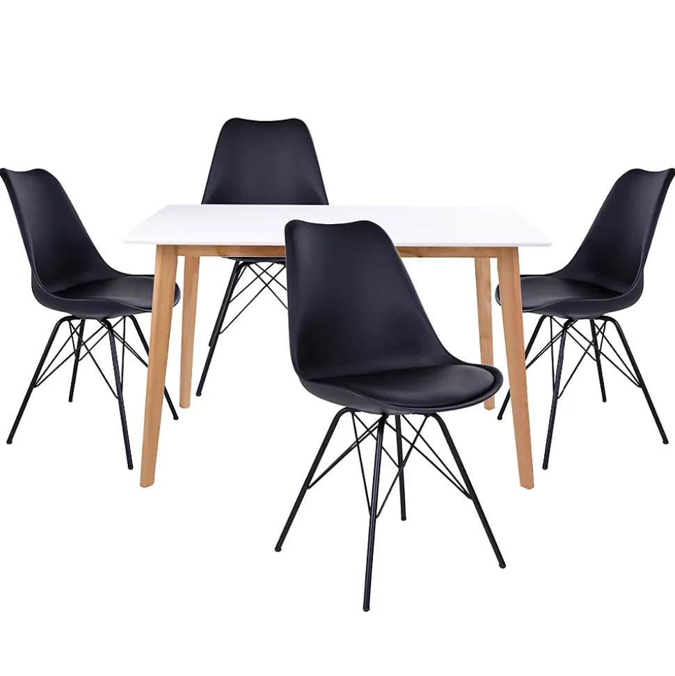 GRAM - Ensemble Table et Blanche + 4 Chaises Noires