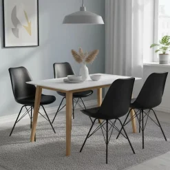 GRAM - Ensemble Table et Blanche + 4 Chaises Noires