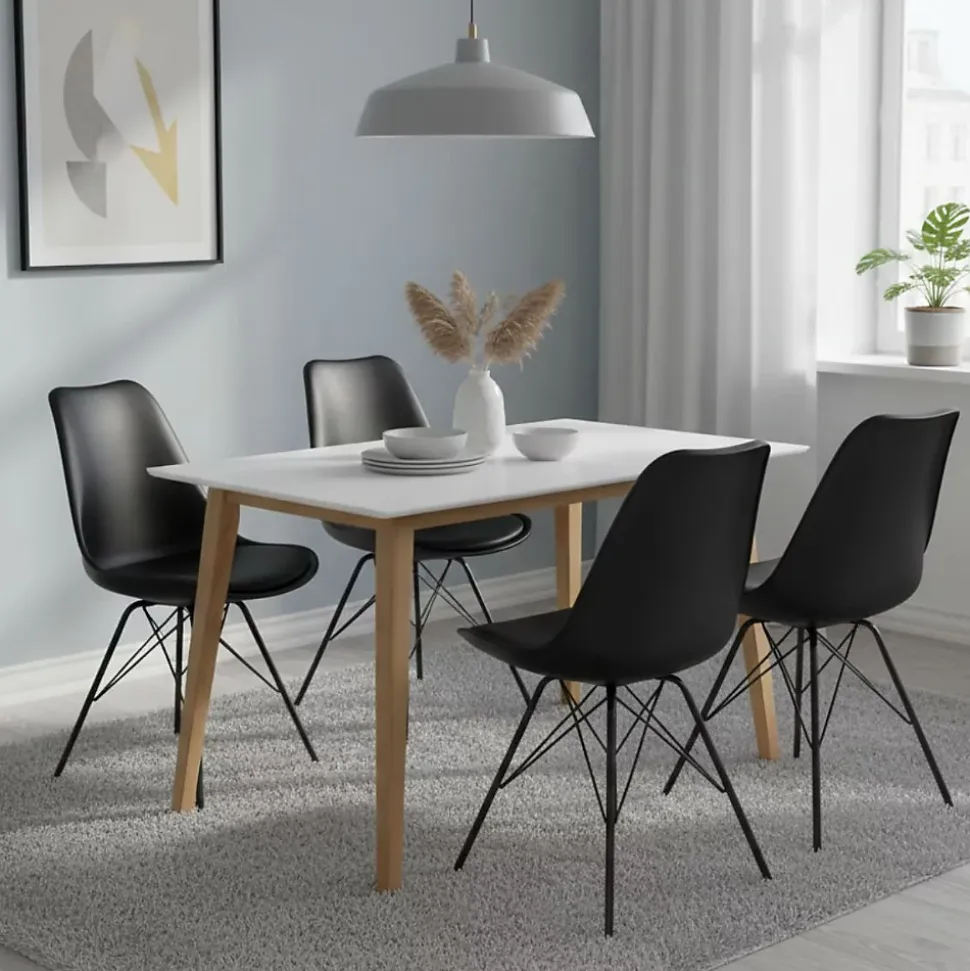 GRAM - Ensemble Table et Blanche + 4 Chaises Noires