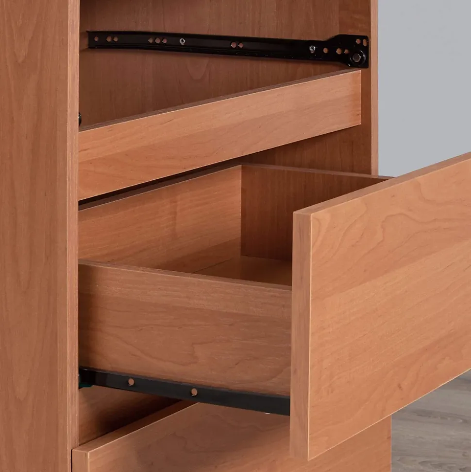 Grand bureau d'angle AKORD gauche B20 Aulne 155 cm 1 porte 3 tiroirs façade Aulne 4 étagères 155x85x77 cm