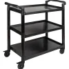 Grand Chariot de service alu noir 3 plateaux roues pivotantes