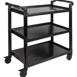 Grand Chariot de service alu noir 3 plateaux roues pivotantes
