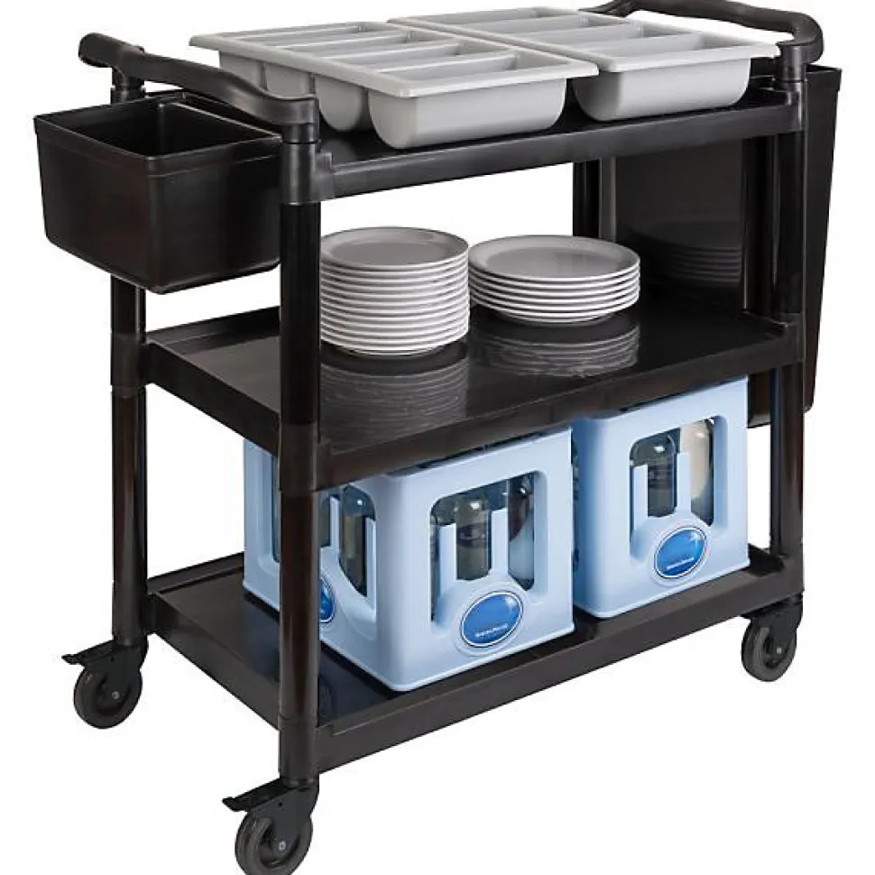 Grand Chariot de service alu noir 3 plateaux roues pivotantes