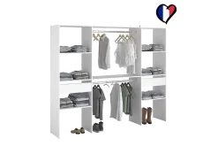 Grand dressing blanc avec 2 penderies, 6 étagères et 2 tiroirs - ELYSEE