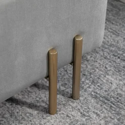 Grand pouf coffre de rangement design contemporain - dim. 100L x 40l x 42H cm - piètement métal doré velours gris clair