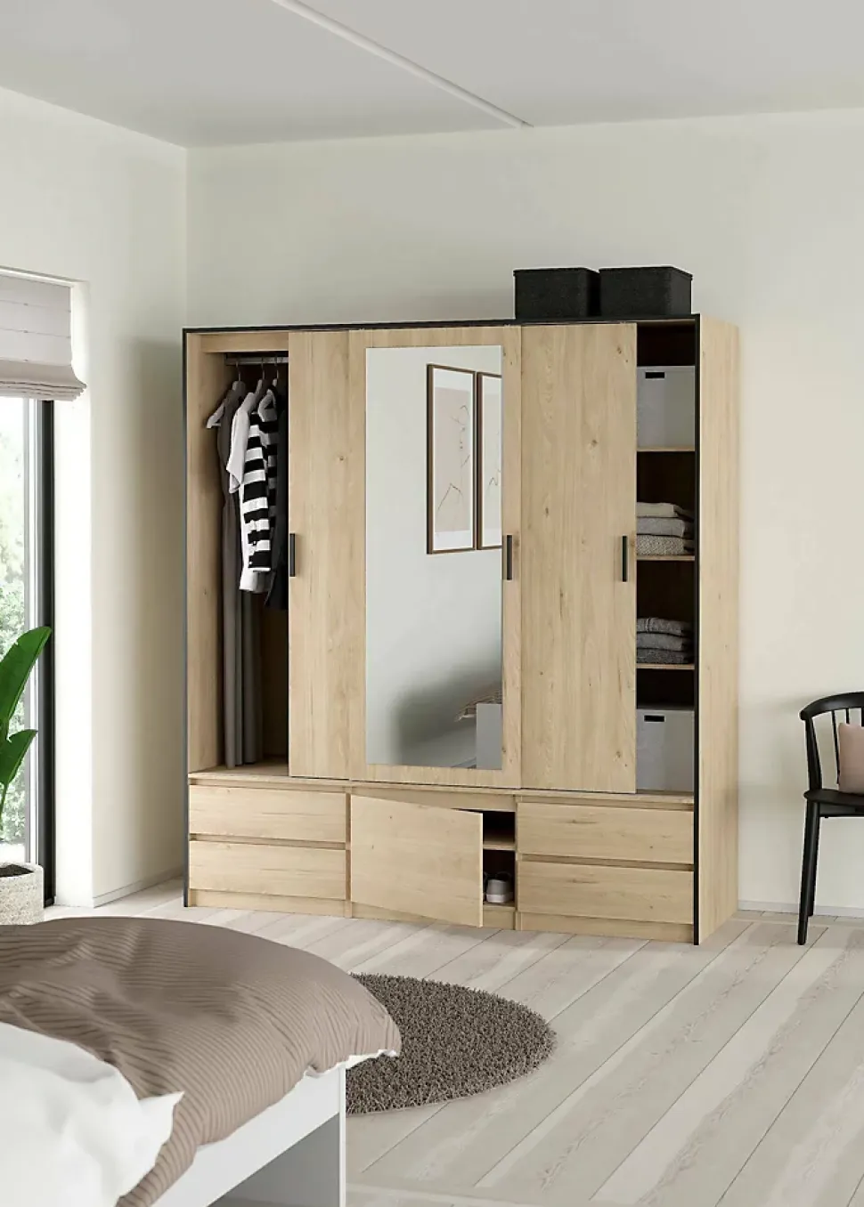 Grande armoire polyvalente Dpuscedd, Meubles multifonctionnels, Casier à chaussures, 181x60 h200 cm, Chêne clair