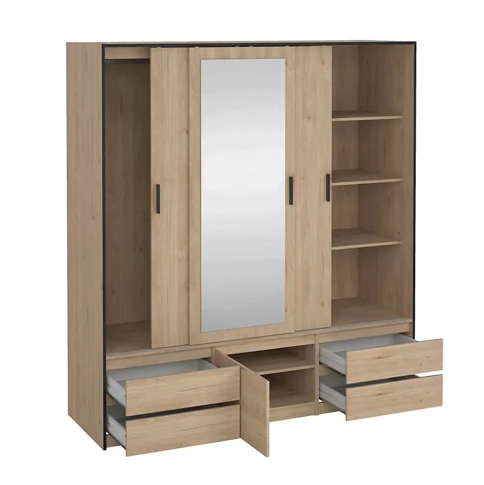 Grande armoire polyvalente Dpuscedd, Meubles multifonctionnels, Casier à chaussures, 181x60 h200 cm, Chêne clair