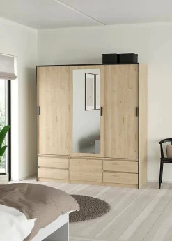 Grande armoire polyvalente Dpuscedd, Meubles multifonctionnels, Casier à chaussures, 181x60 h200 cm, Chêne clair
