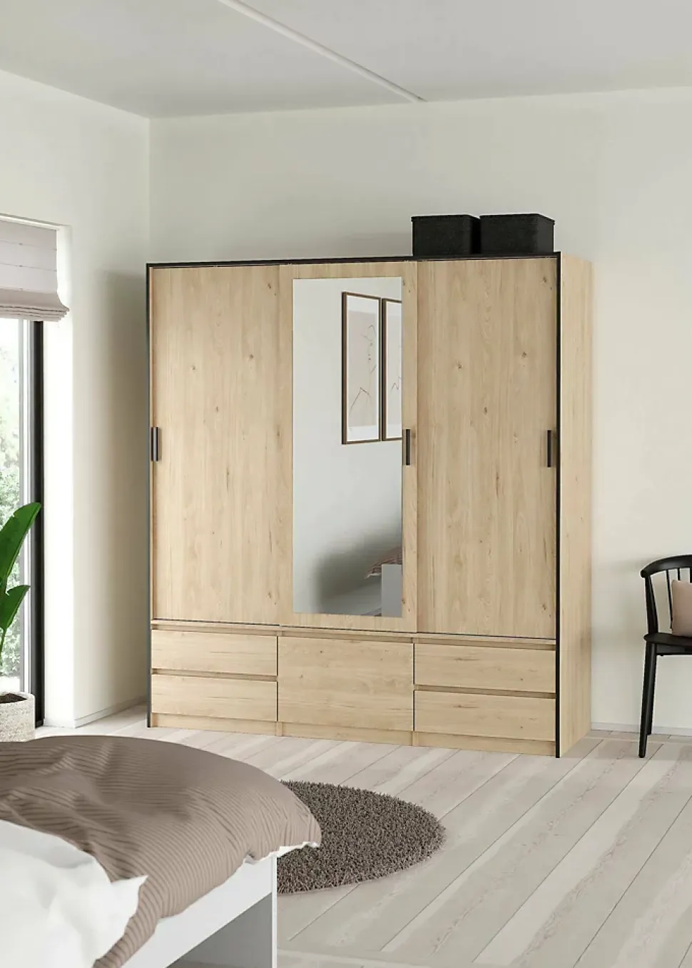 Grande armoire polyvalente Dpuscedd, Meubles multifonctionnels, Casier à chaussures, 181x60 h200 cm, Chêne clair