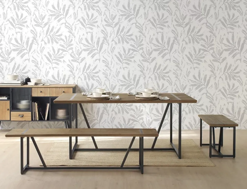 Grande banquette métallique avec assise en bois