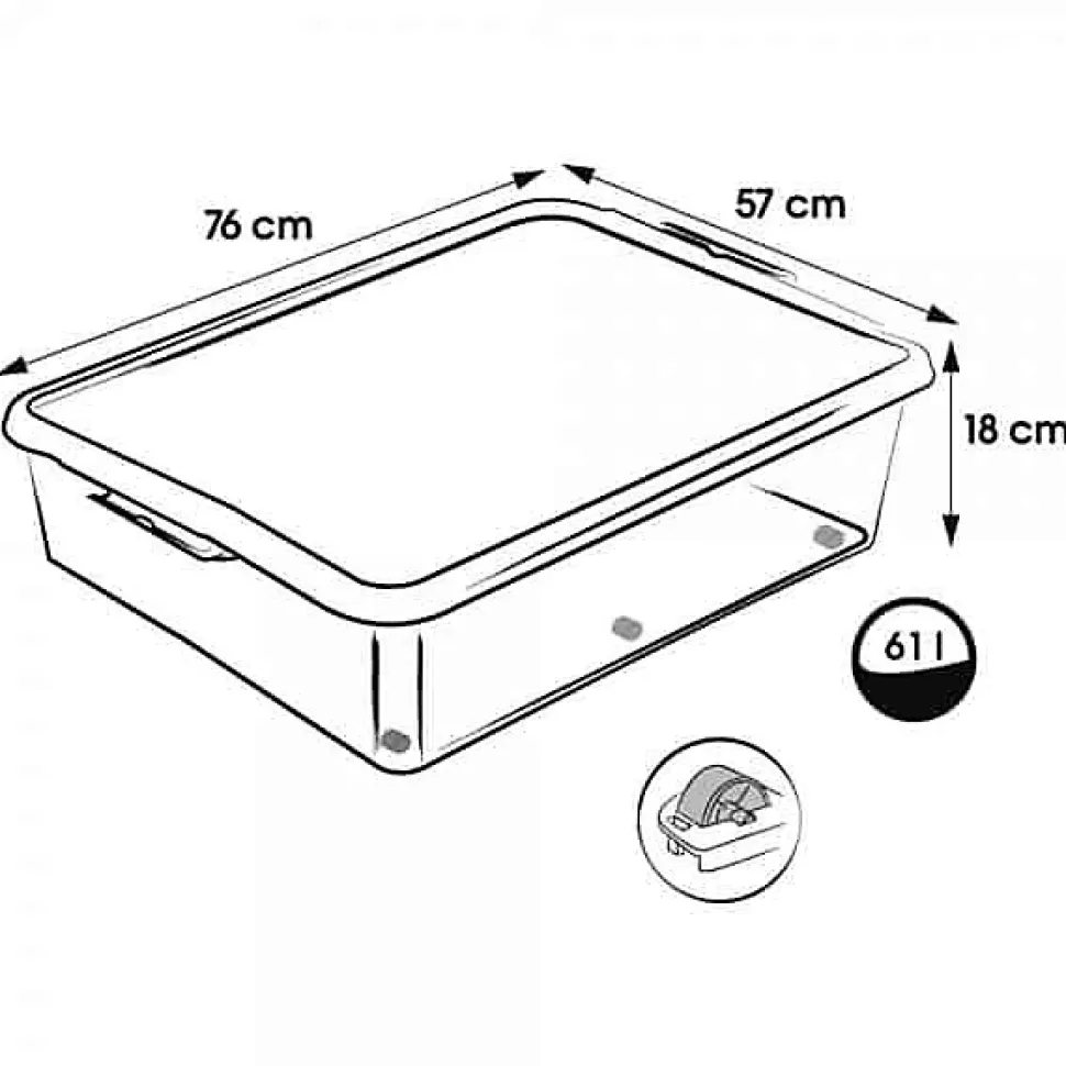 Grande Boîte Plate sous lit à roulettes 61 litres