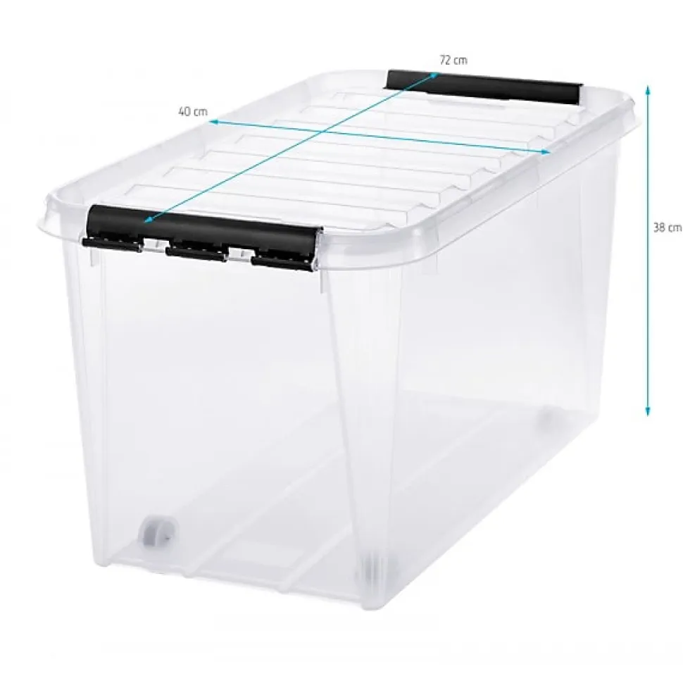 Grande Caisse de rangement à roulettes 70 litres - Clips Blancs