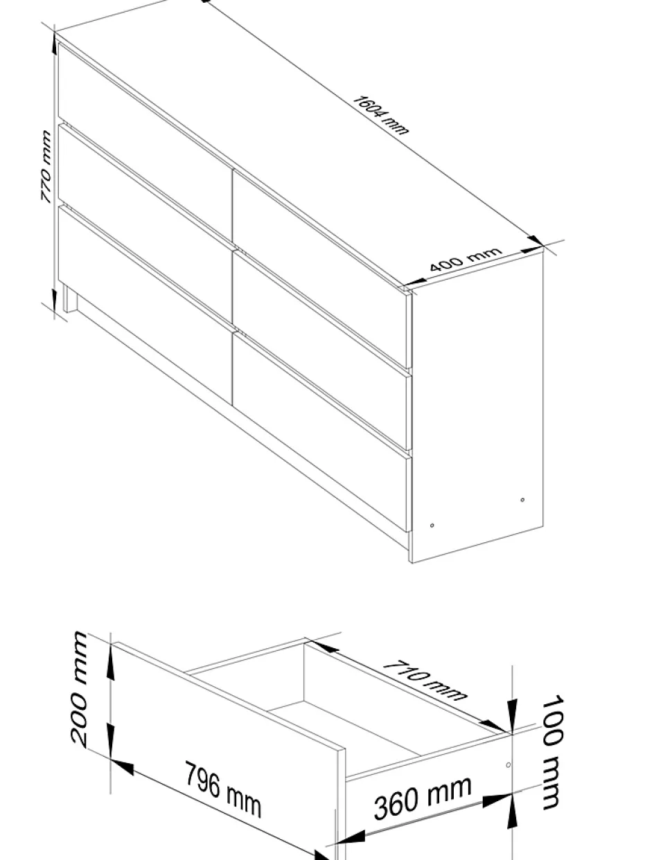 Grande Commode pour le salon AKORD K160 Chêne Sonoma 160 cm 6 tiroirs façade Chêne Sonoma 160x40x77 cm