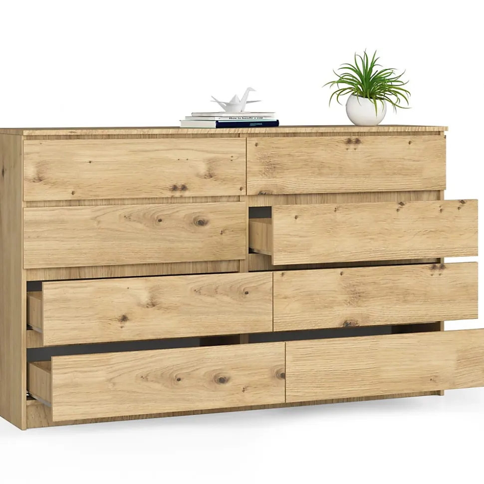 Grande Commode pour le salon AKORD K160 Chêne Artisan 160 cm 8 tiroirs façade Chêne Artisan 160x40x99 cm