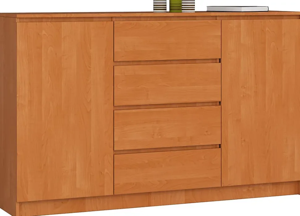 Grande Commode pour le salon AKORD K160 Aulne 160 cm 2 portes 4 tiroirs façade Aulne 4 étagères 160x40x99 cm