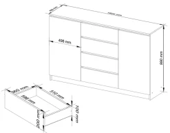 Grande Commode pour le salon AKORD K160 Aulne 160 cm 2 portes 4 tiroirs façade Aulne 4 étagères 160x40x99 cm