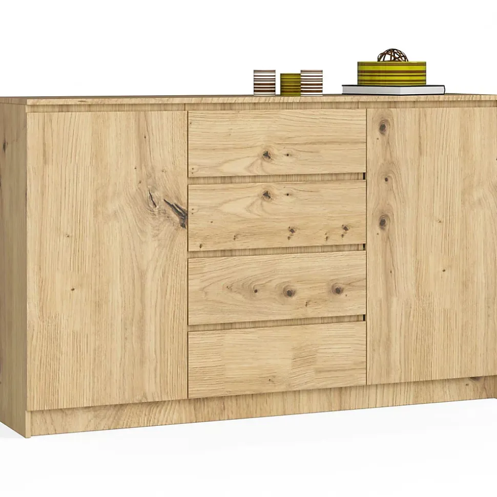 Grande Commode pour le salon AKORD K160 Chêne Artisan 160 cm 2 portes 4 tiroirs façade Chêne Artisan 4 étagères 160x40x99 cm