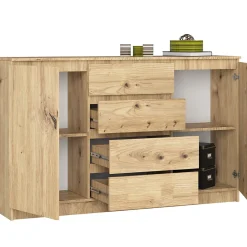 Grande Commode pour le salon AKORD K160 Chêne Artisan 160 cm 2 portes 4 tiroirs façade Chêne Artisan 4 étagères 160x40x99 cm