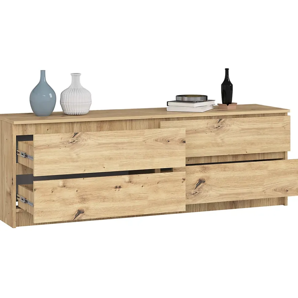 Grande Commode pour le salon AKORD K160 Chêne Artisan 160 cm 4 tiroirs façade Chêne Artisan 160x40x55 cm
