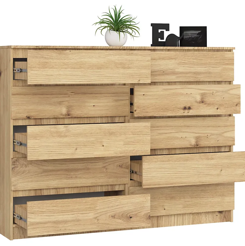 Grande Commode pour le salon AKORD K160 Chêne Artisan 160 cm 10 tiroirs façade Chêne Artisan 160x40x121 cm